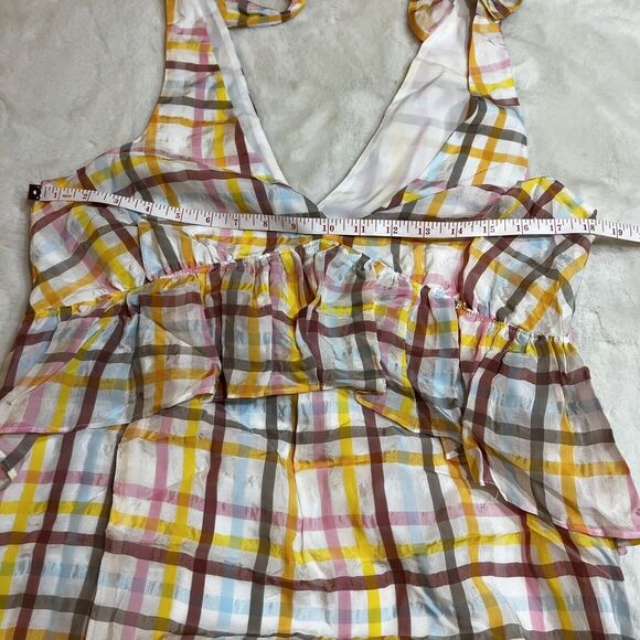 Cinq A Sept Astor Dress Pink Cream Yellow Plaid Ruffle Tiered NWT Sz 8 New - Picture 13 of 15